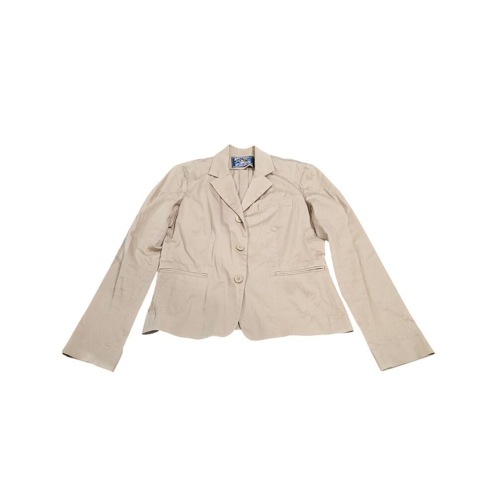 American Living Blazer Womens S Beige Tan Cotton Stretch 3 Button Preppy Career